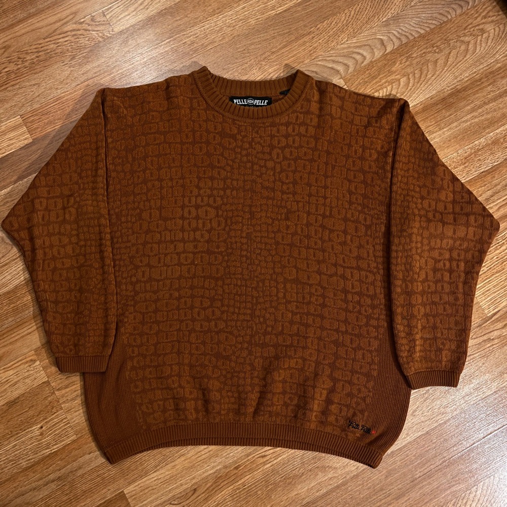 Vintage Pelle Pelle Marc Buchanan Rust Brown Textured Knit Sweater‎ Mens XL